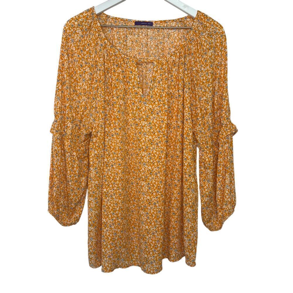 Stitch Fix West Kei Floral Blouse size XL Orange White Poet Peasant Top